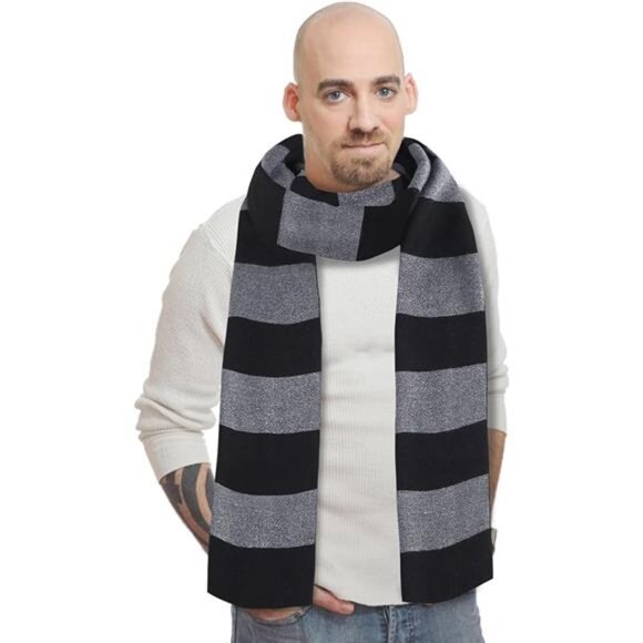 New Scarf for Men,Black and Gray Striped Mens Scarf Winter Halloween Costume - Picture 7 of 7